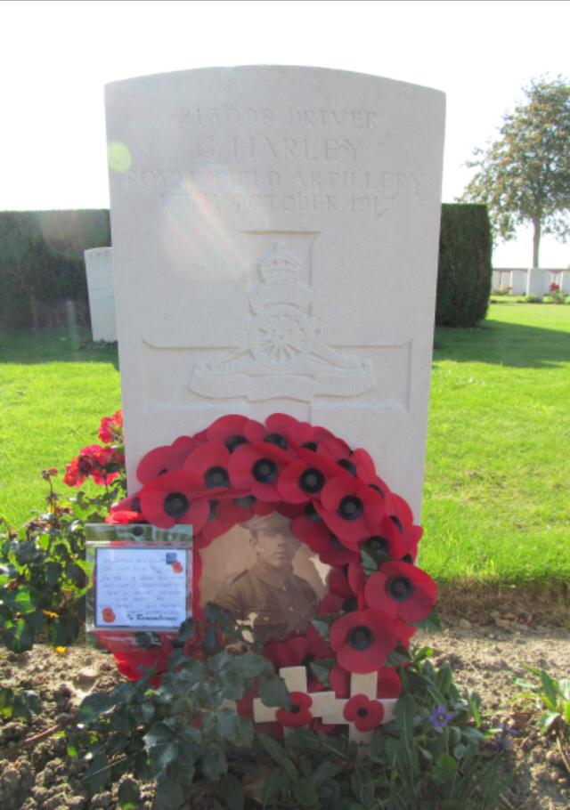 George Henry Harley, gesneuveld op 15 oktober 1917. Begraven op de Huts Cementry nabij Ieper, België
